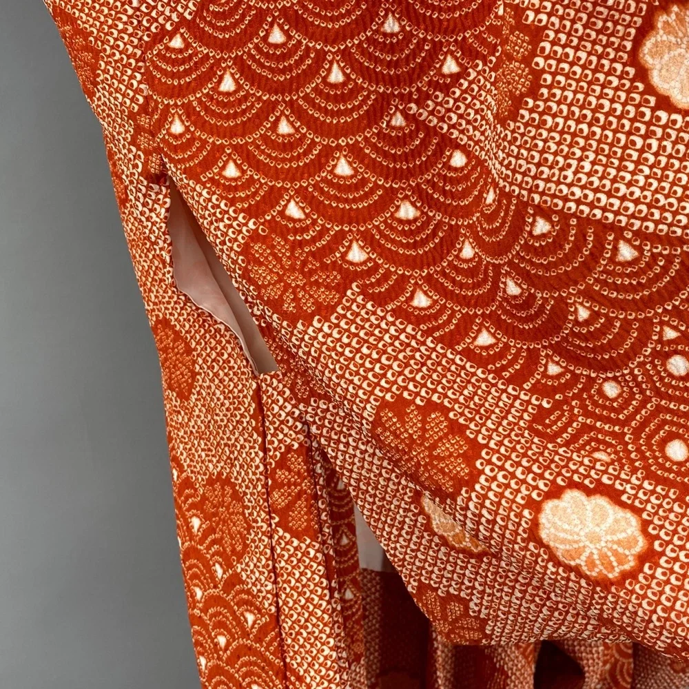 Vintage 60s 70s Orange Floral True Kimono Jacket Textured Hippie Psychedelic - Picture 5 of 14